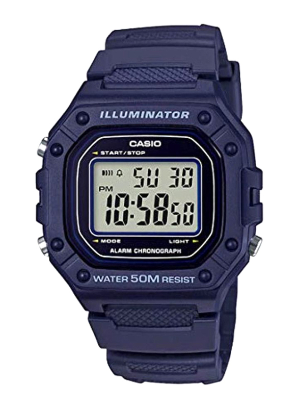 Casio Youth Series Digital Watch for Men with Resin Band, Water Resistant, W-218H-2AVDF, Blue/Grey