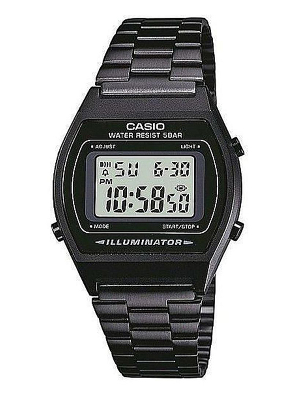 Casio Digital Watch for Men with Stainless Steel Band, Water Resistant, B-640WB-1A, Black/Grey