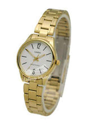 Casio Dress Analog Watch for Women with Stainless Steel Band, Water Resistant, LTP-V005G-1B, Gold-White