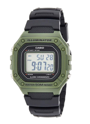 Casio Youth Digital Watch for Men with Resin Band, Water Resistant, W-218H-3AVDF, Black/Green