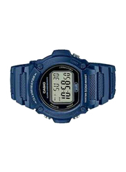 Casio Wrist Watch -13 Digital Watch for Men with Silicone Band, Water Resistant, W-219H-2AVDF, Dark Blue/Silver