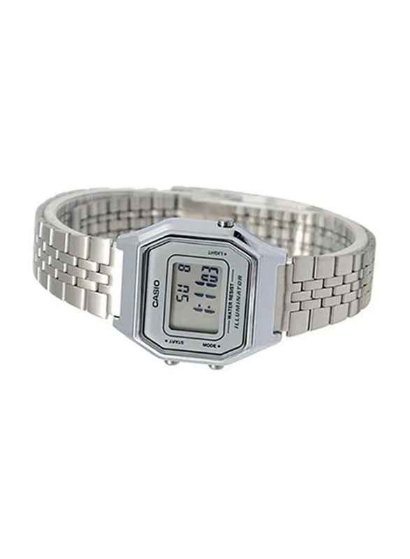 Casio Vintage Digital Watch for Women with Stainless Steel Band, Water Resistant, LA680WA-7DF, Silver/Grey