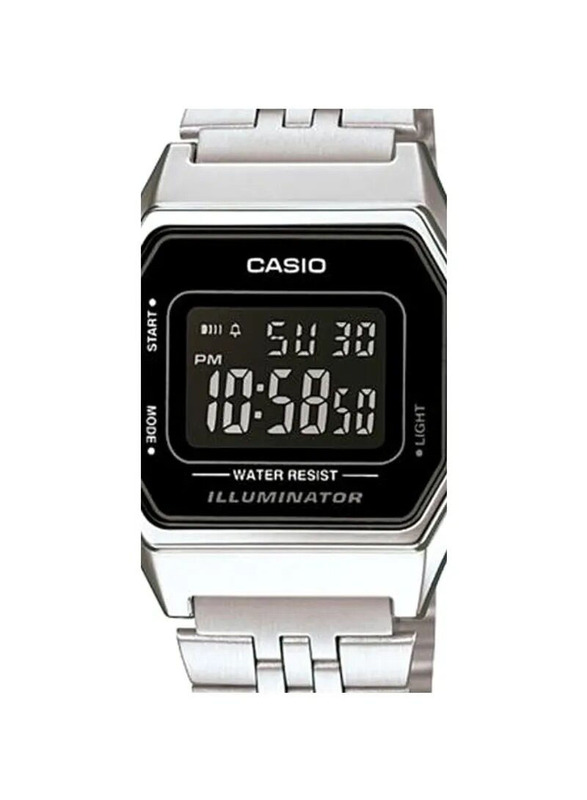 Casio Digital Watch for Men with Stainless Steel Band, Water Resistant, La680Wa-1Bdf, Silver-Black