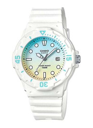Casio Wo Analog Watch for Women with Resin Band, Water Resistant with Chronograph, LRW-200H-2E2VDR, White-Blue/White/Beige