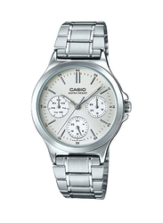 Casio Analog Watch for Men with Stainless Steel Band, Water Resistant, LTP-V300D-7AUDF, Silver/White