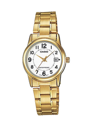 Casio Analog Watch for Women with Stainless Steel Band, Water Resistant, LTP-V002G-7BUDF, Gold/White