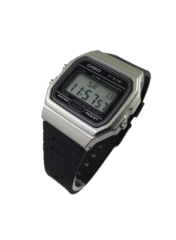 Casio Youth Digital Watch for Men with Plastic Band, Water Resistant, F-91WM-7ADF, Black/Grey