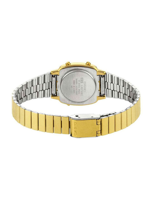 Casio Wo Analog/Digital Watch for Women with Stainless steel Band, Water Resistant with Chronograph, LA670WGA-2DF, Gold-Gold/Blue