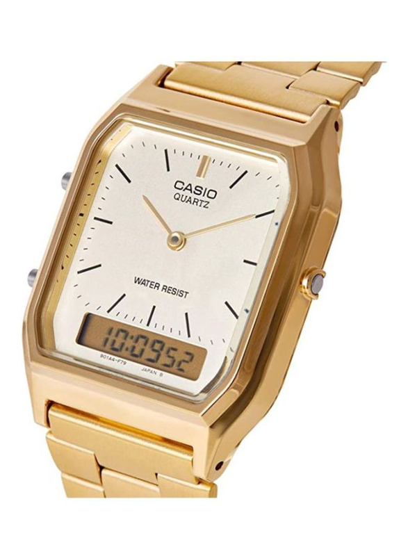 Casio Youth Analog/Digital Watch for Men with Stainless Steel Band, Water Resistant, AQ-230GA-9D, Gold/Beige