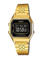 Casio Vintage Series Digital Watch for Women with Stainless Steel Band, Water Resistant, LA680WGA-1BDF, Gold/Black