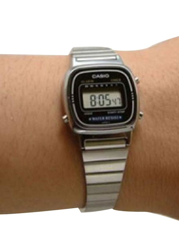 Casio Digital Watch for Women with Stainless Steel Band, Water Resistant, LA670WA-1DF, Silver/Black
