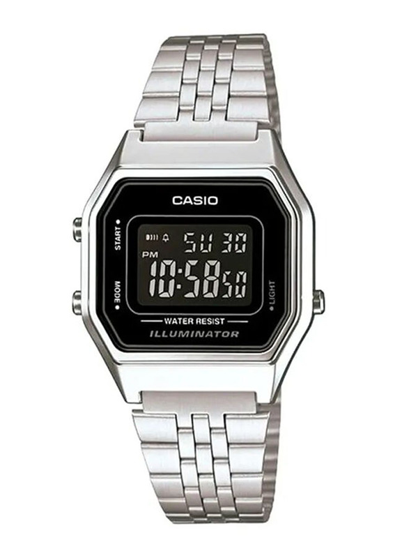 Casio Digital Watch for Men with Stainless Steel Band, Water Resistant, La680Wa-1Bdf, Silver-Black