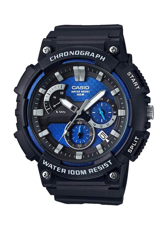 Casio Youth Series Analog Watch for Men with Resin Band, Water Resistant and Chronograph, MCW-200H-2AVDF, Black/Blue-Black