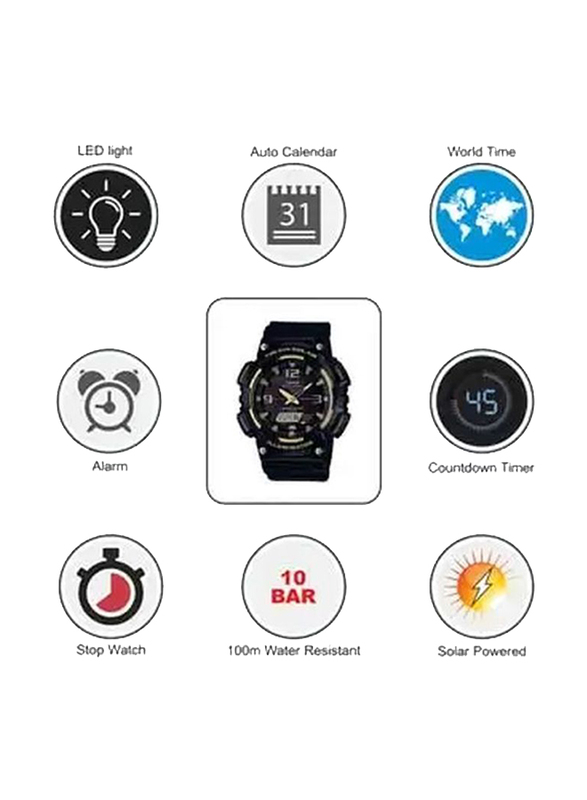 Casio Youth Series Analog/Digital Watch for Men with Resin Band, Water Resistant, AQ-S810W-1A3VDF, Black/Grey