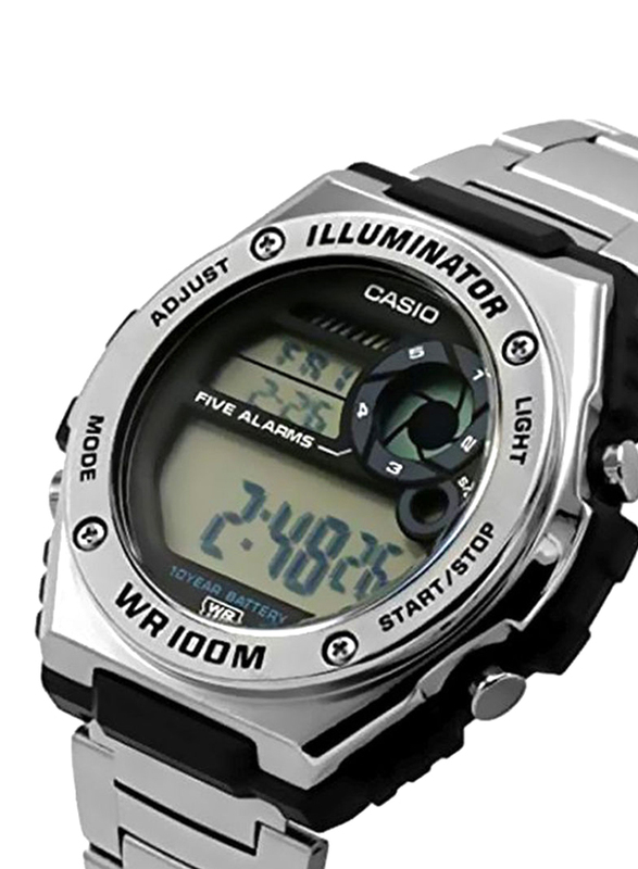 Casio Youth Series Digital Watch for Men with Stainless Steel Band, Water Resistant, MWD-100HD-1AVDF, Silver/Grey-Black