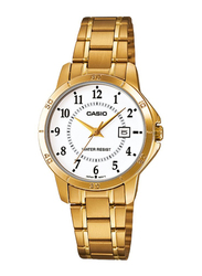 Casio Dress Analog Watch for Women with Stainless Steel Band, Water Resistant, LTP-V004G-7BVDF, Gold/White