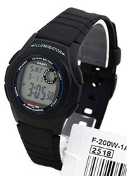 Casio Youth Series Digital Watch for Boys with Resin Band, Water Resistant, F-200W-1A, Black/Grey