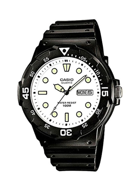 Casio Youth Analog Watch for Men with Resin Band, Water Resistant, MRW-200H-7EVDF, Black/White