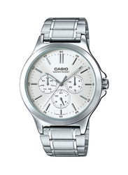 Casio Enticer Series Analog Watch for Men with Stainless Steel Band, Water Resistant, MTP-V300D-7AUDF, Silver/Mother Of Pearl