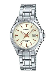 Casio Analog Watch for Women with Stainless Steel Band, Water Resistant, LTP-1308D-9AVDF, Silver-Beige