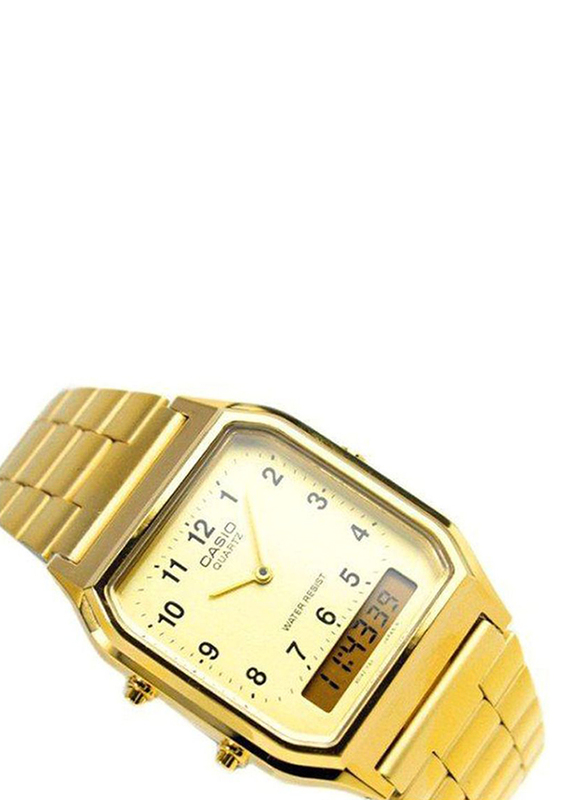 Casio Youth Series Analog/Digital Watch for Men with Stainless Steel Band, Water Resistant, AQ-230GA-9BMQ, Gold/Grey