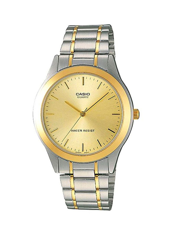 Casio Enticer Analog Watch for Men with Stainless Steel Band, Water Resistant, MTP-1128G-9ARDF, Silver-Gold/Gold