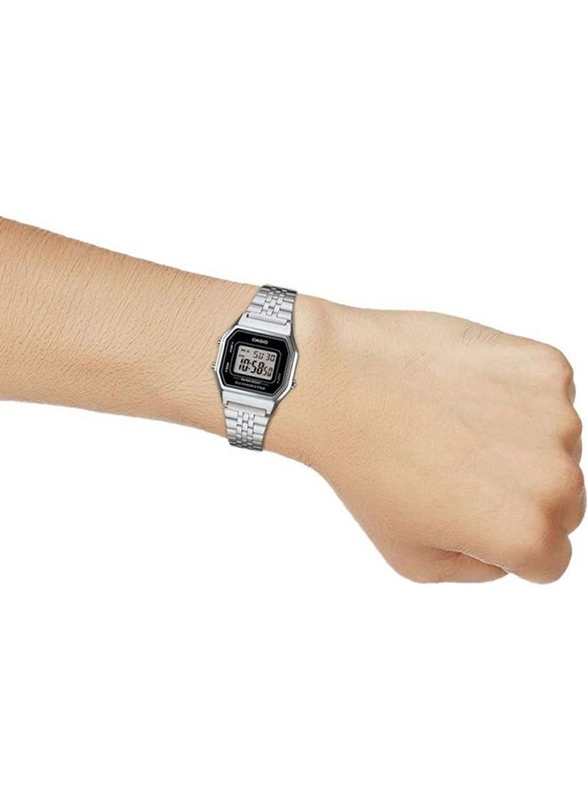 Casio Vintage Digital Watch for Women with Stainless Steel Band, Water Resistant, LA680WA-1DF, Silver/Grey