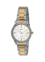 Casio Analog Watch for Women with Stainless Steel Band, Water Resistant, LTP-1303SG-7AVDF, Silver-Gold/White
