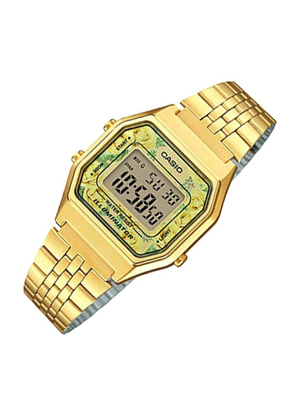Casio Vintage Digital Watch for Men with Stainless Steel Band, Water Resistant, LA680WGA-9CDF, Gold/Grey-Green