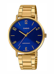 Casio Dress Analog Watch for Women with Stainless Steel Band, Water Resistant, LTP-VT01G-2BUDF, Gold/Navy