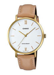 Casio Analog Watch for Women with Leather Band, Water Resistant, LTP-VT01GL-7BUDF, Brown/White