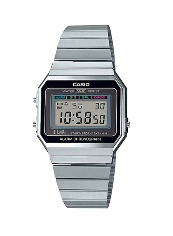 Casio Vintage Digital Unisex Watch with Stainless Steel Band, Water Resistant, A700W-1ADF, Silver/Grey