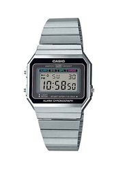 Casio Vintage Digital Unisex Watch with Stainless Steel Band, Water Resistant, A700W-1ADF, Silver/Grey