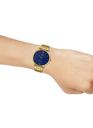 Casio Dress Analog Watch for Women with Stainless Steel Band, Water Resistant, LTP-VT01G-2BUDF, Gold/Navy