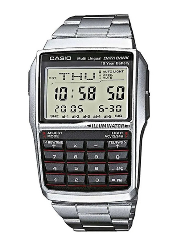 Casio Digital Watch for Men with Stainless Steel Band, Water Resistant, DBC-32D-1ADF, Silver-Black