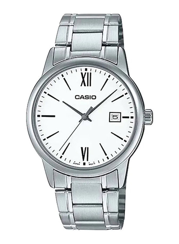 Casio Analog Watch for Men with Stainless Steel Band, Water Resistant, MTP-V002D-7B3UDF, Silver-White