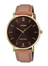 Casio Enticer Series Analog Watch for Men with Leather Band, Water Resistant, MTP-VT01GL-5BUDF, Brown
