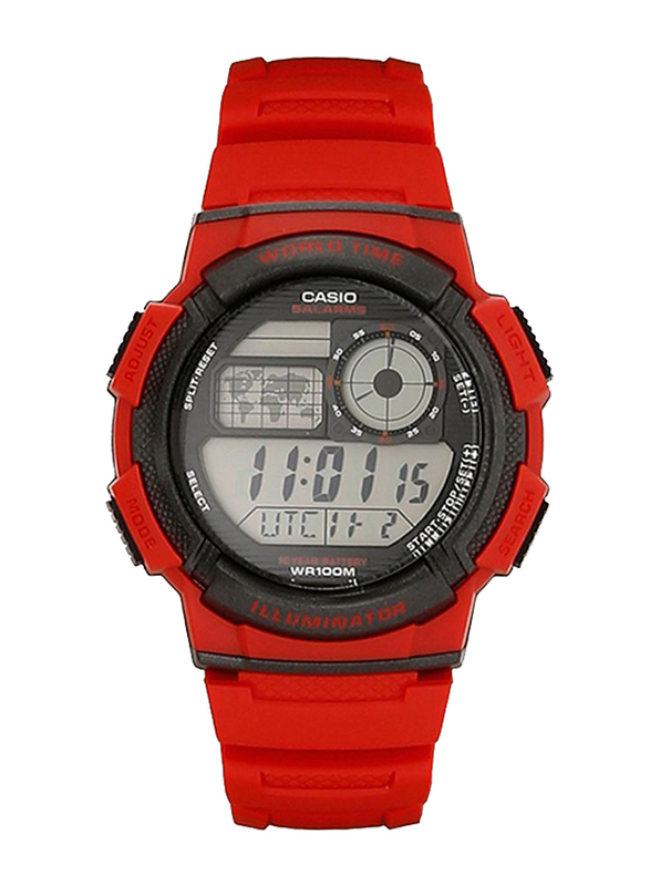 Casio Youth Series Digital Watch for Men with Resin Band, Water Resistant, AE-1000W-4AVDF, Red/Grey
