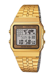 Casio Digital Watch for Men with Stainless Steel Band, Water Resistant, A500WGA-9DF, Gold/Grey
