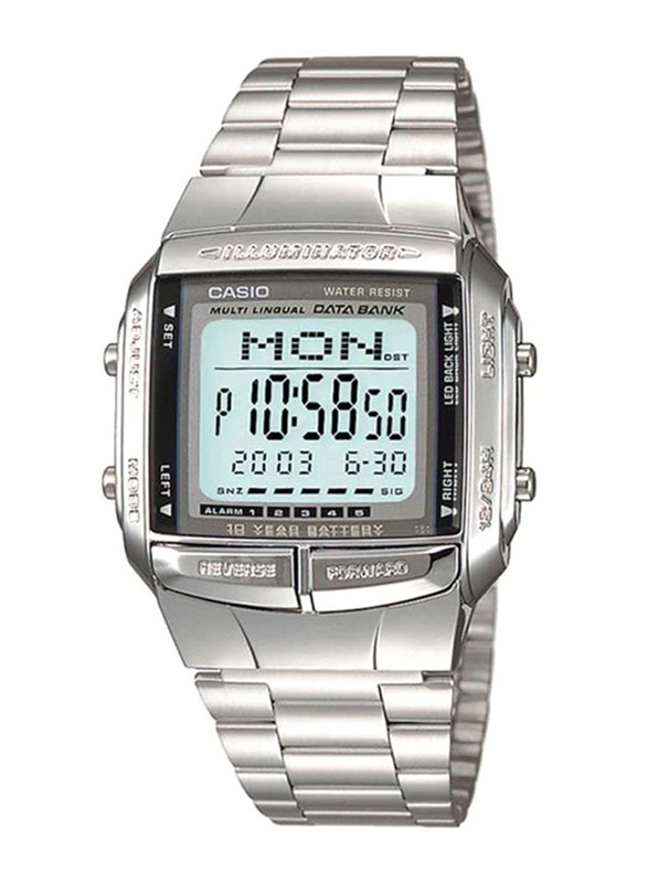 Casio Vintage Digital Watch for Men with Stainless Steel Band, Water Resistant, DB-360-1ADF, Silver/Grey