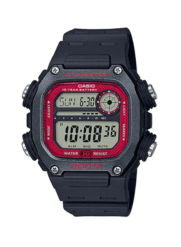 Casio Youth Digital Watch for Men with Resin Band, Water Resistant and Chronograph, DW-291H-1BVDF, Black-Red