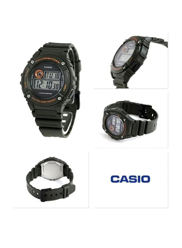 Casio Digital Watch for Boy with Resin Band, Water Resistant, W-216H-3BVDF, Green-Grey