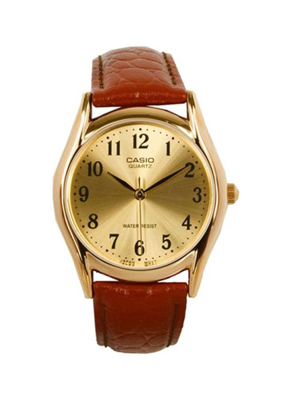 Casio Enticer Series Analog Watch for Men with Leather Band, Water Resistant, MTP-1094Q-9B, Brown/Gold