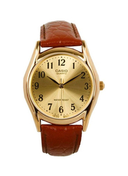 Casio Enticer Series Analog Watch for Men with Leather Band, Water Resistant, MTP-1094Q-9B, Brown/Gold