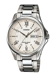 Casio Enticer Analog Watch for Men with Stainless Steel Band, Water Resistant, MTP-1384D-7A, Silver-Beige