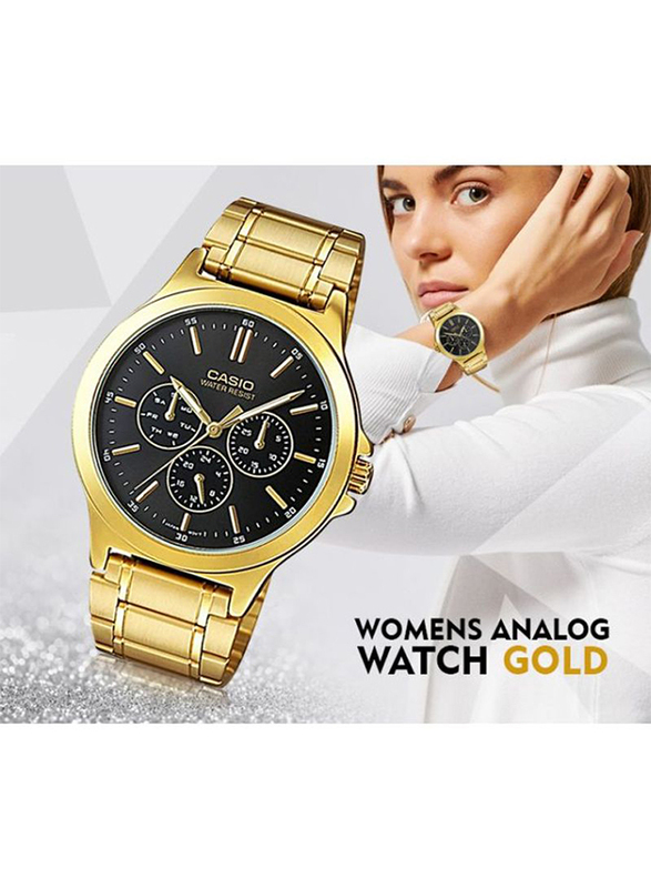 Casio Dress Analog Watch for Women with Stainless Steel Band, Water Resistant, LTP-V300G-1AUDF, Gold/Black