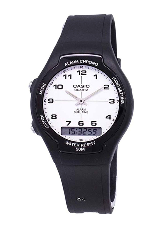 Casio Analog/Digital Watch for Women with Silicone Band, Water Resistant, AW-90H-7BVDF, Black/White