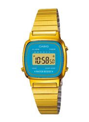 Casio Digital Watch for Men with Stainless Steel Band, Water Resistant, LA670WGA-2DF, Gold/Blue-Grey