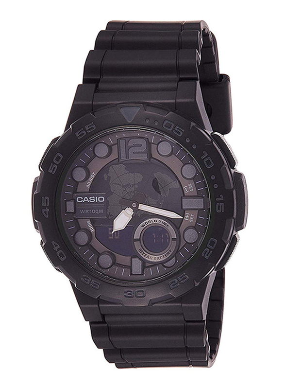 Casio Youth Analog/Digital Watch for Men with Resin Band, Water Resistant, AEQ-100W-1BVDF, Black