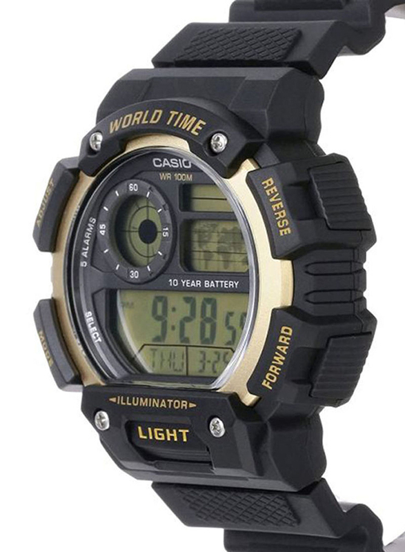 Casio Youth Digital Watch for Men with Resin Band, Water Resistant, AE-1400WH-9AVDF, Black/Gold